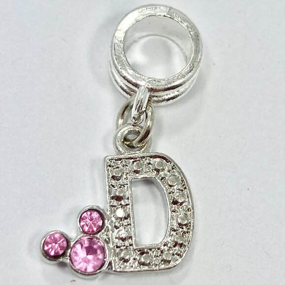 Vtg Disney Pink Crystal Mickey Mouse Ears European Slide Charm Initial Letter D - Picture 3 of 6